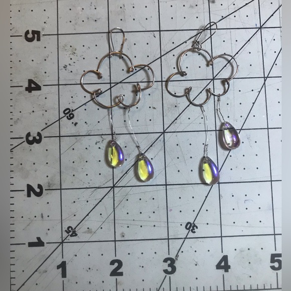 New* Handmade Cloud, Rain drop Earrings. Silver. Iridescent. Tear drop. Dangly. - Picture 5 of 9